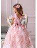 Ivory Lace Blush Pink Tulle V Back Flower Girl Dress